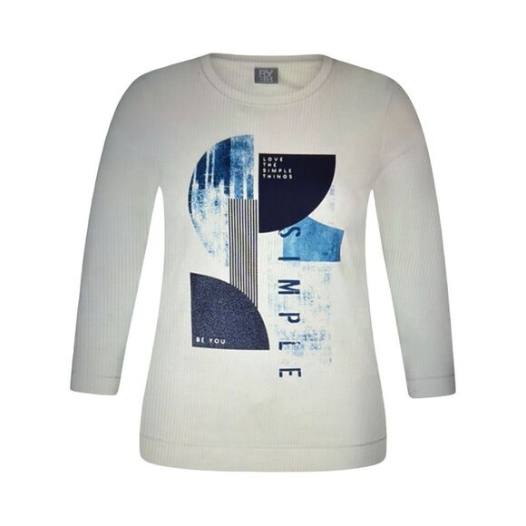Rabe Tops - Rabe White and Blue Graphic Long Sleeve Top